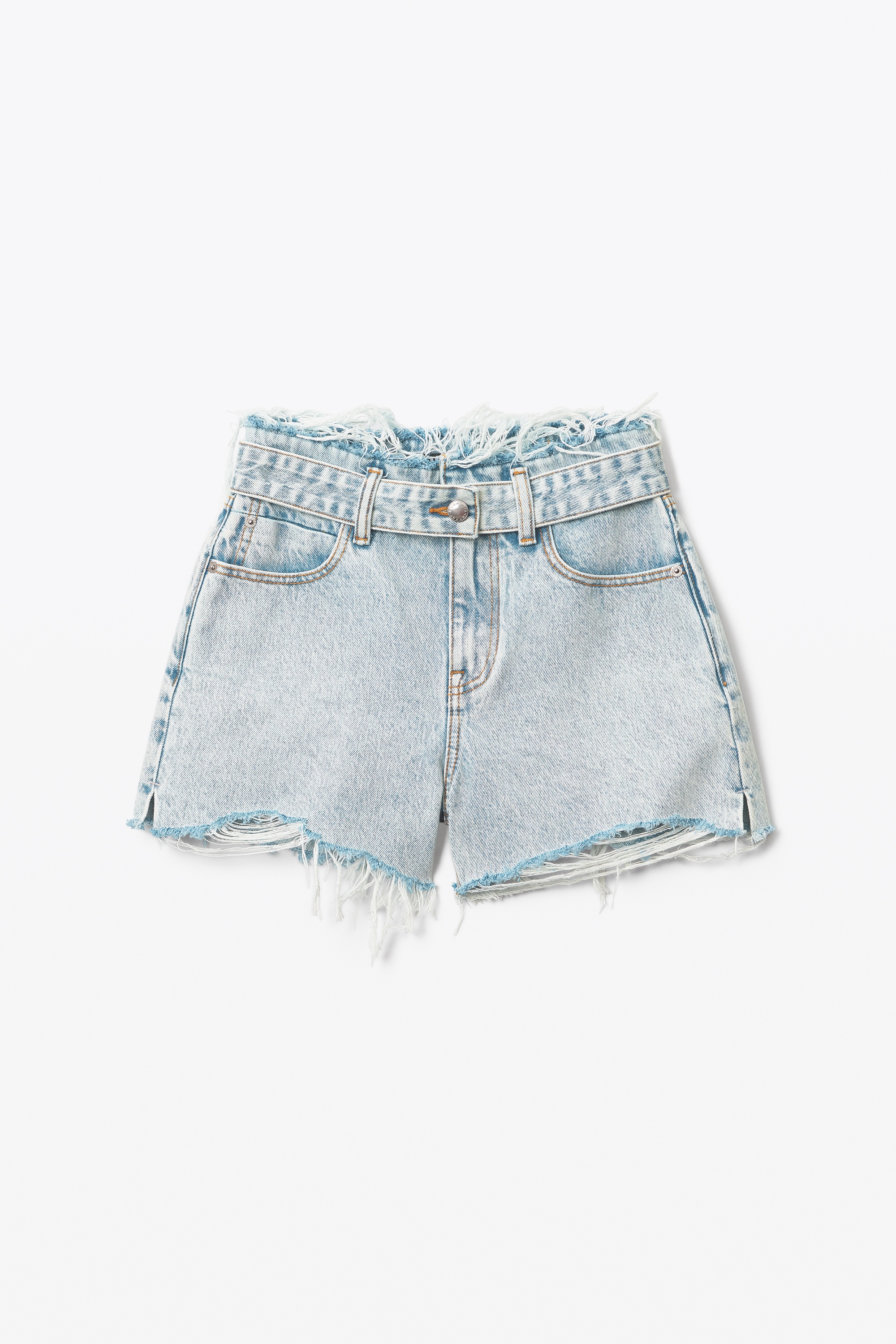 Alexander Wang BELTED FRAYED BITE SHORT IN DENIM | REVERSIBLE