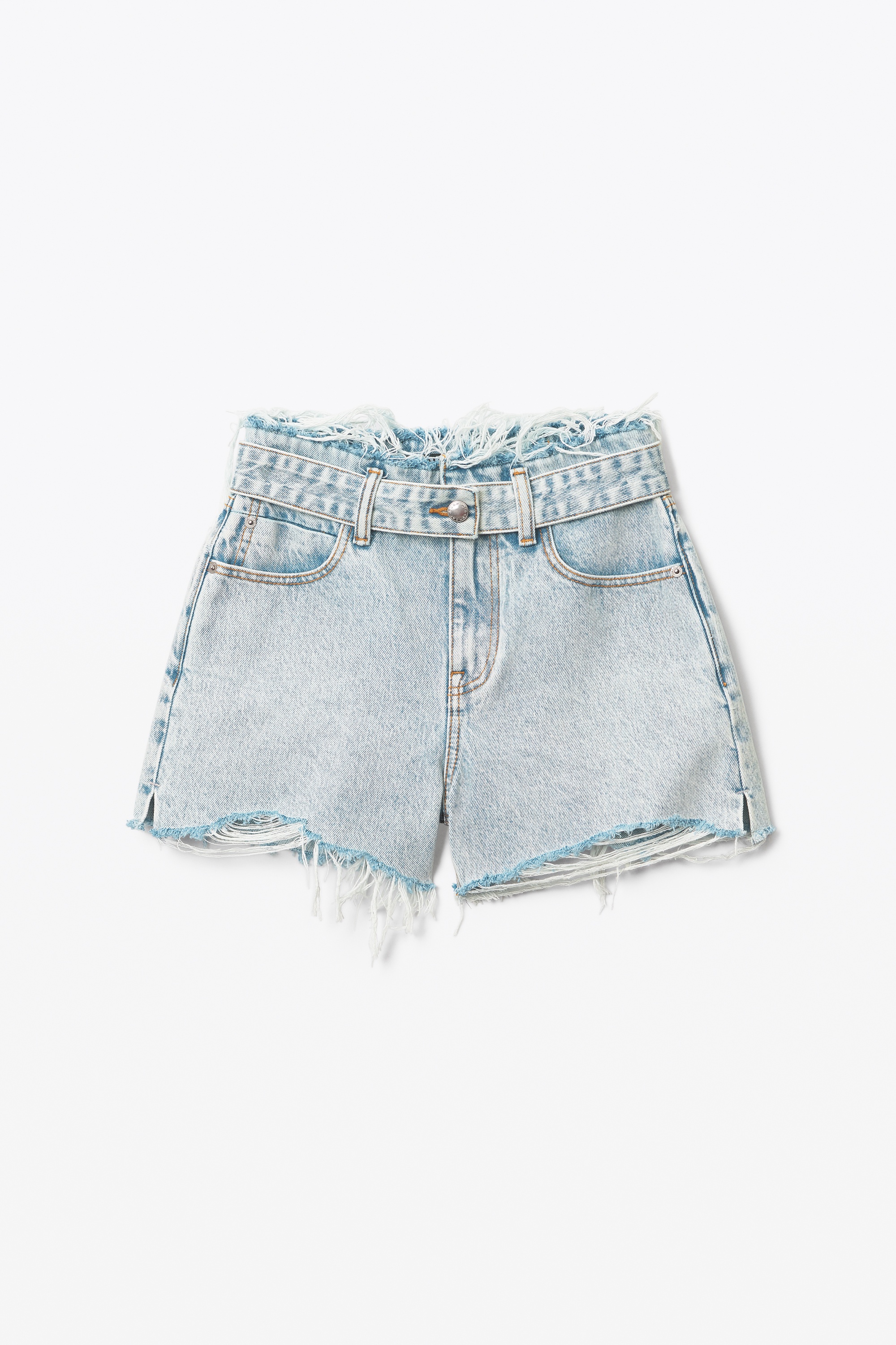 BELTED FRAYED BITE SHORT IN DENIM - 1