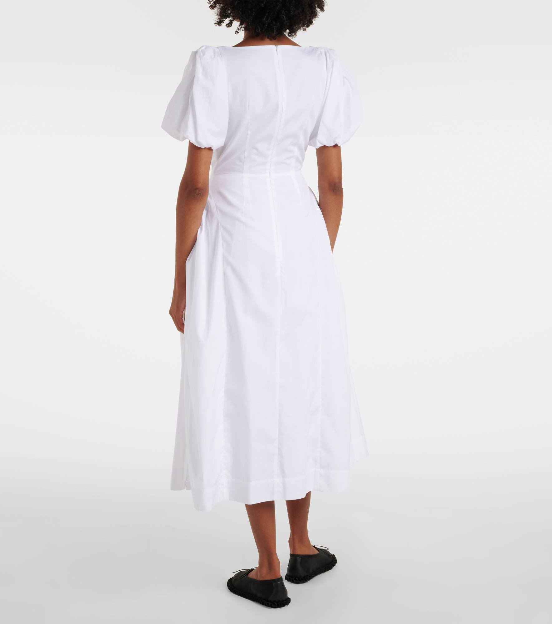 Puff-sleeve cotton poplin midi dress - 3
