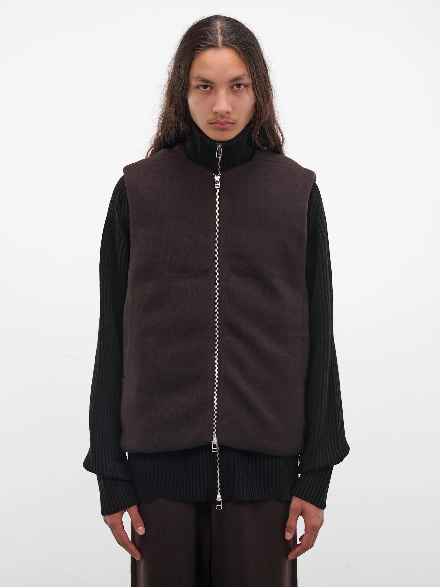 Brown Umar Wool Puffer Gilet - 1