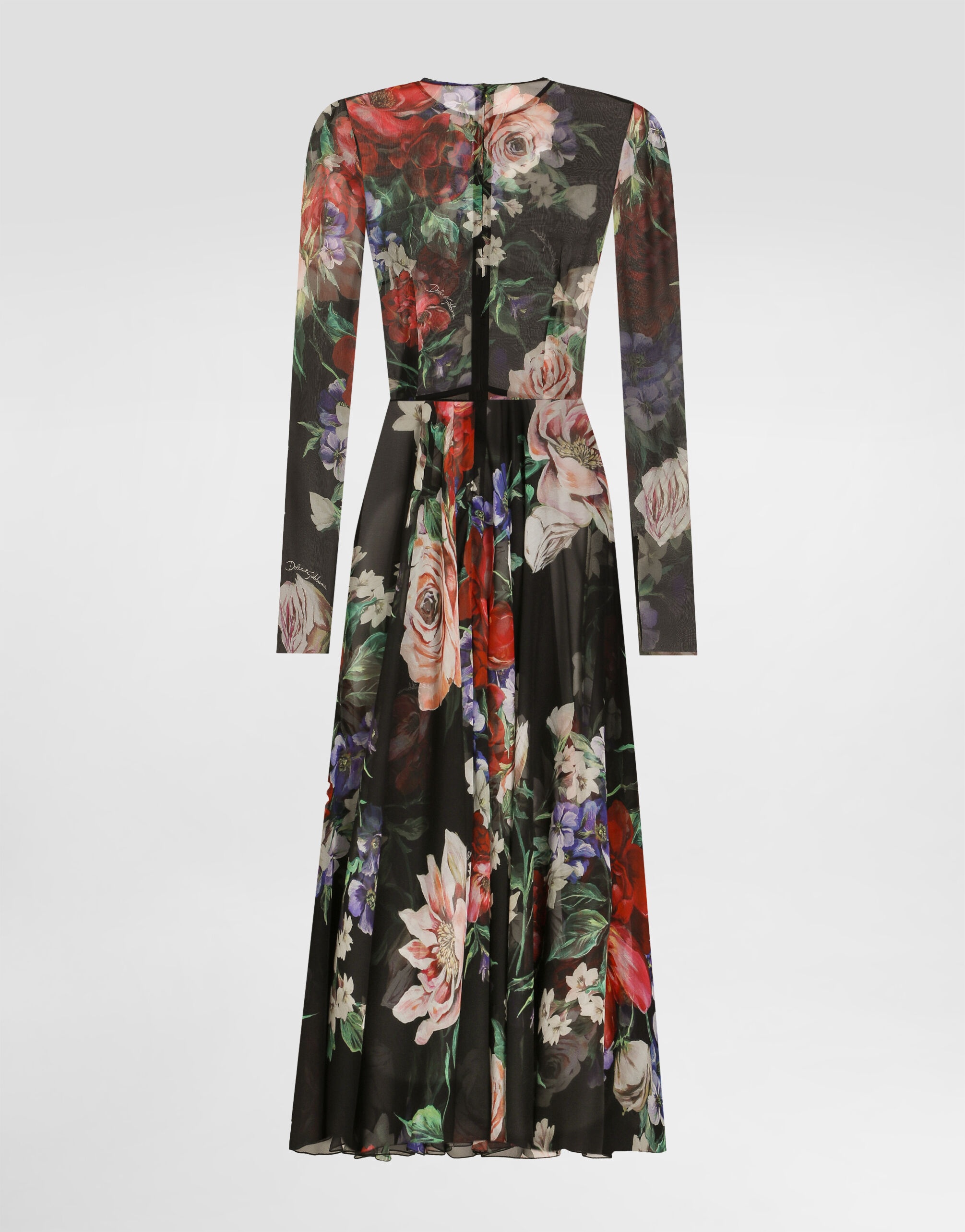 Floral-print chiffon calf-length dress with circle skirt - 2