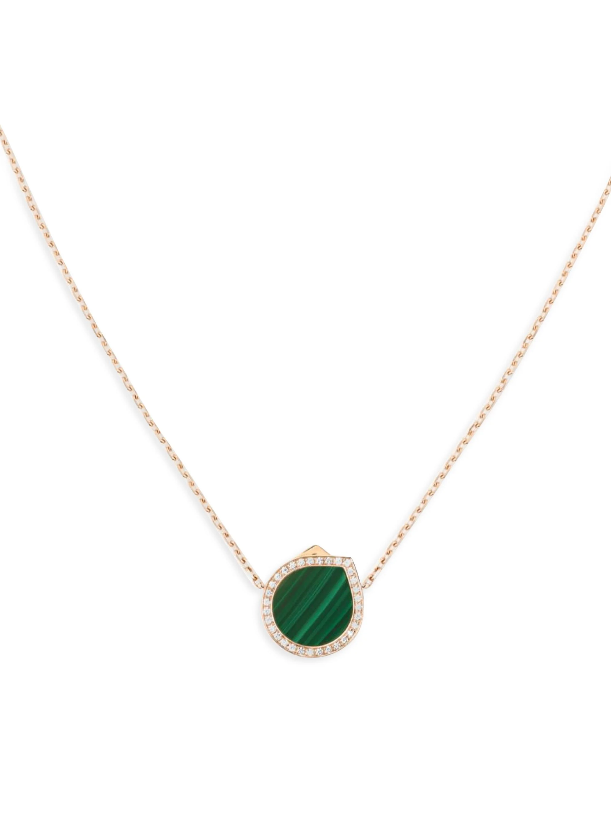 Women's Antifer 18K Rose Gold, Malachite & 0.18 TCW Diamond Pendant Necklace - Mala - 1