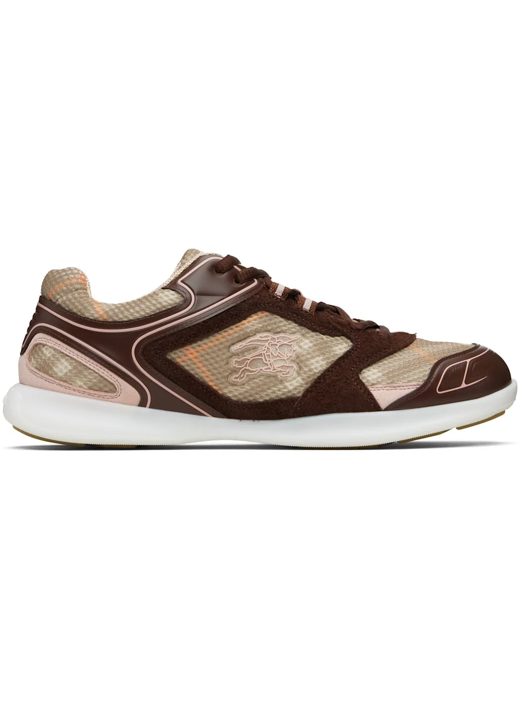 Beige & Burgundy Check Matrix Sport Sneakers - 1