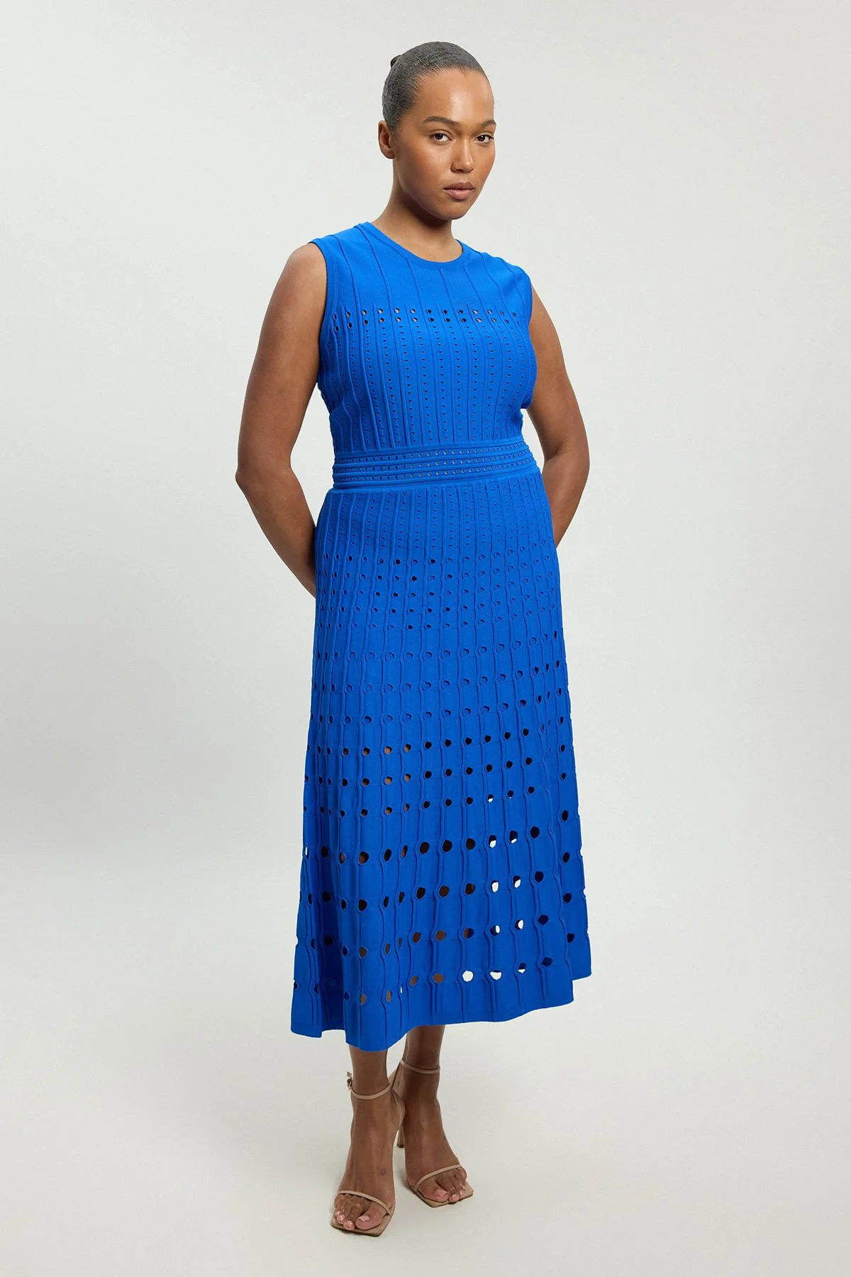 Plus Size Knit Stitch Detail Sleeveless Midi Dress - 1