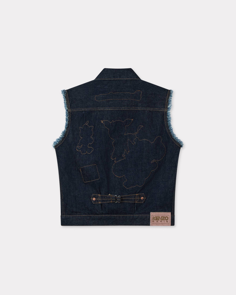 KENZO 'KENZO Badges' cut off trucker in japanese denim outlook