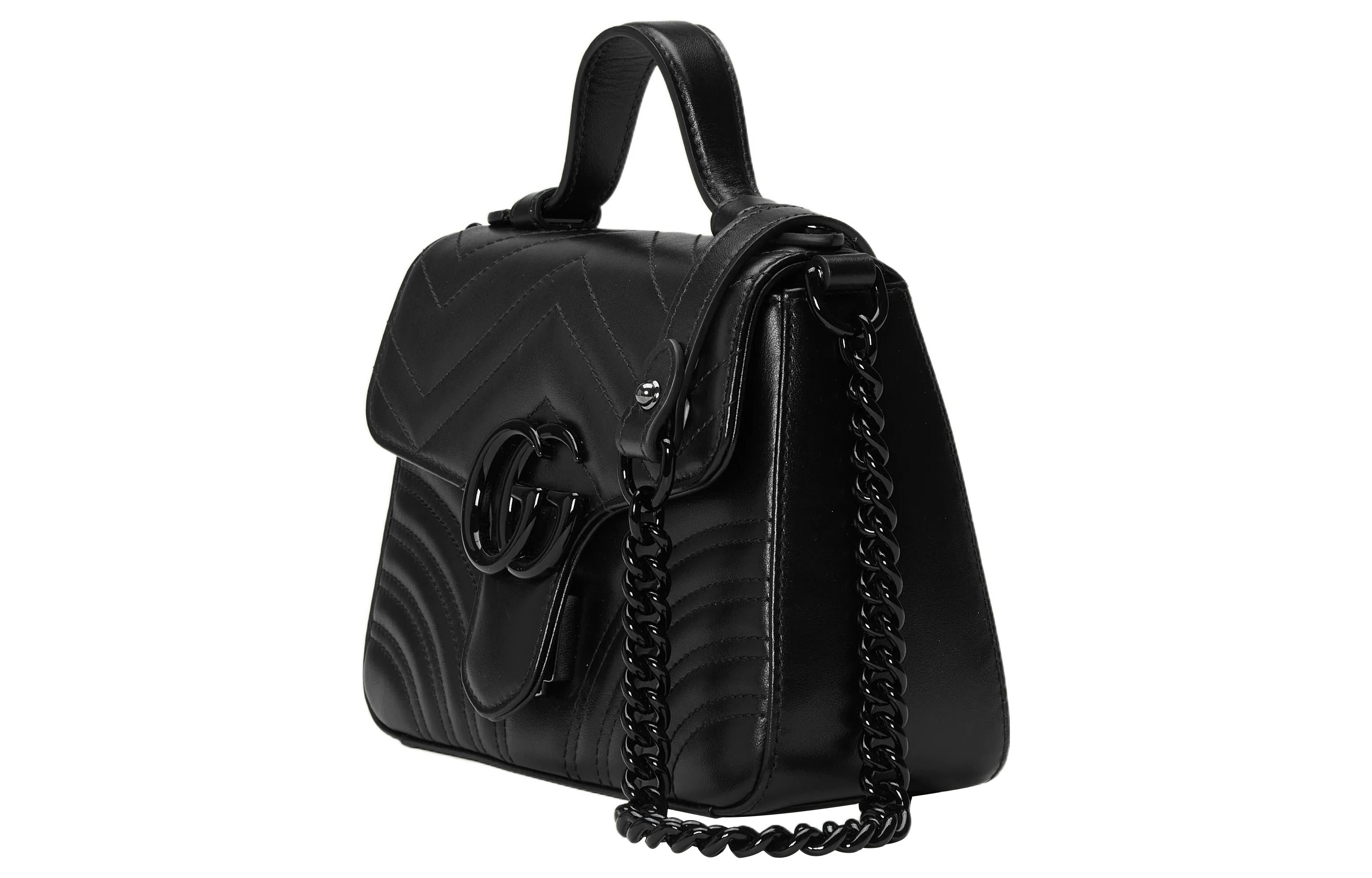 (WMNS) Gucci GG Marmont Top Handle Bag 'Black' 702563-DTDFV-1000 - 3