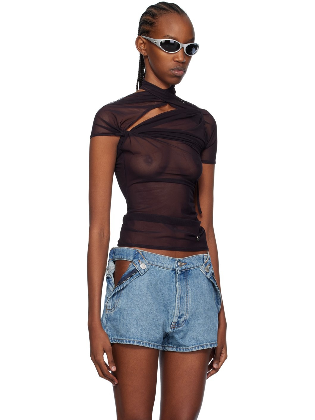 Burgundy Asymmetric Draped T-Shirt - 2