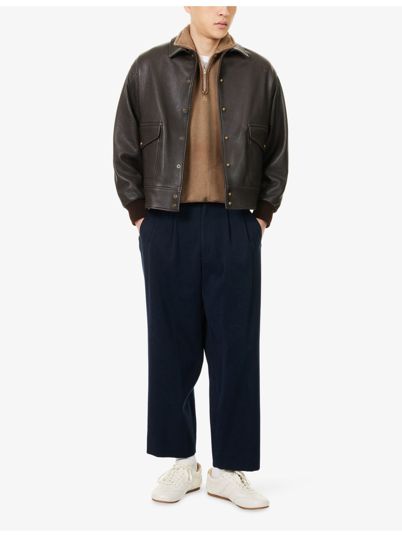 A.PRESSE Wide-Leg Brushed Cotton and Silk-Blend Trousers outlook