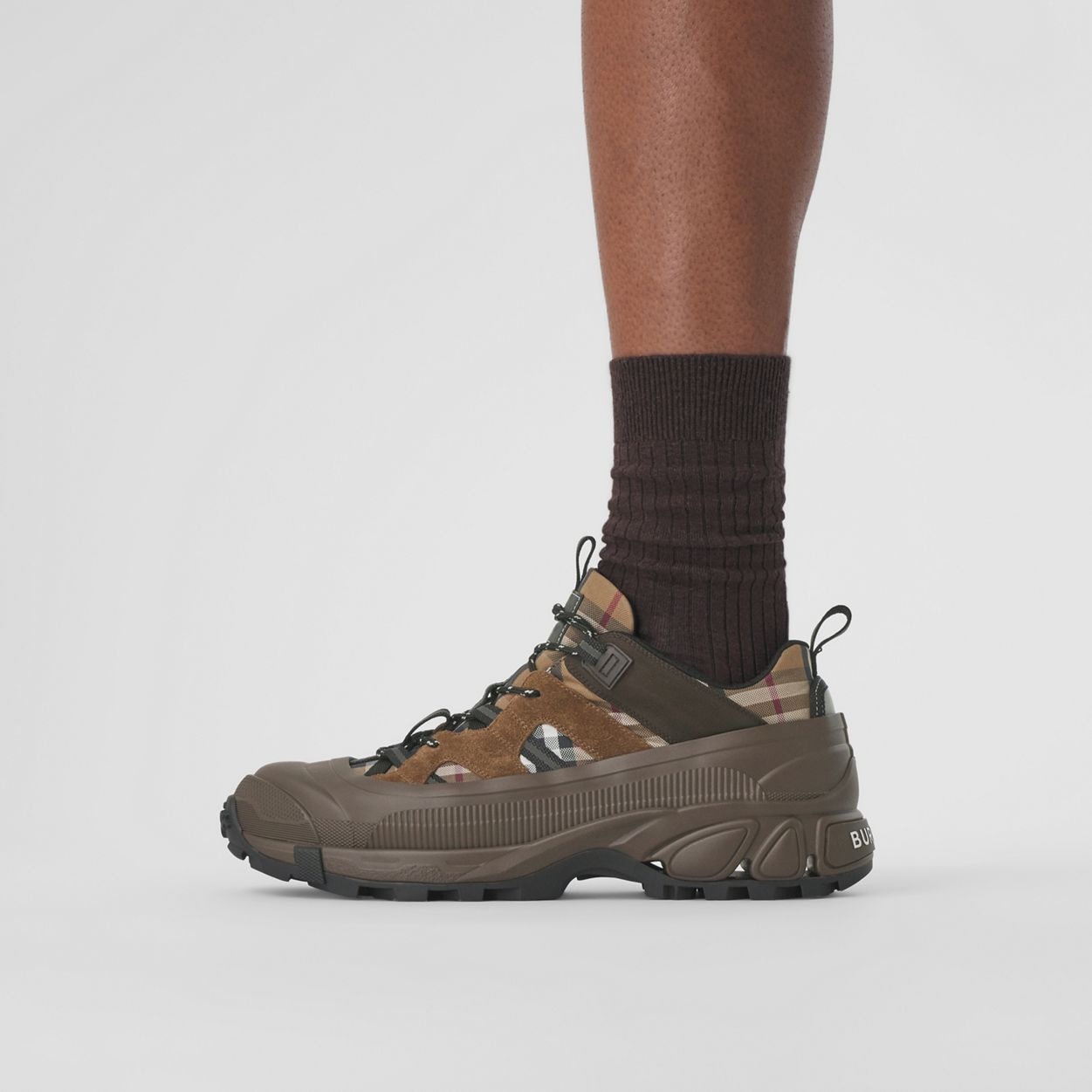 Check Cotton, Suede and Leather Arthur Sneakers - 3