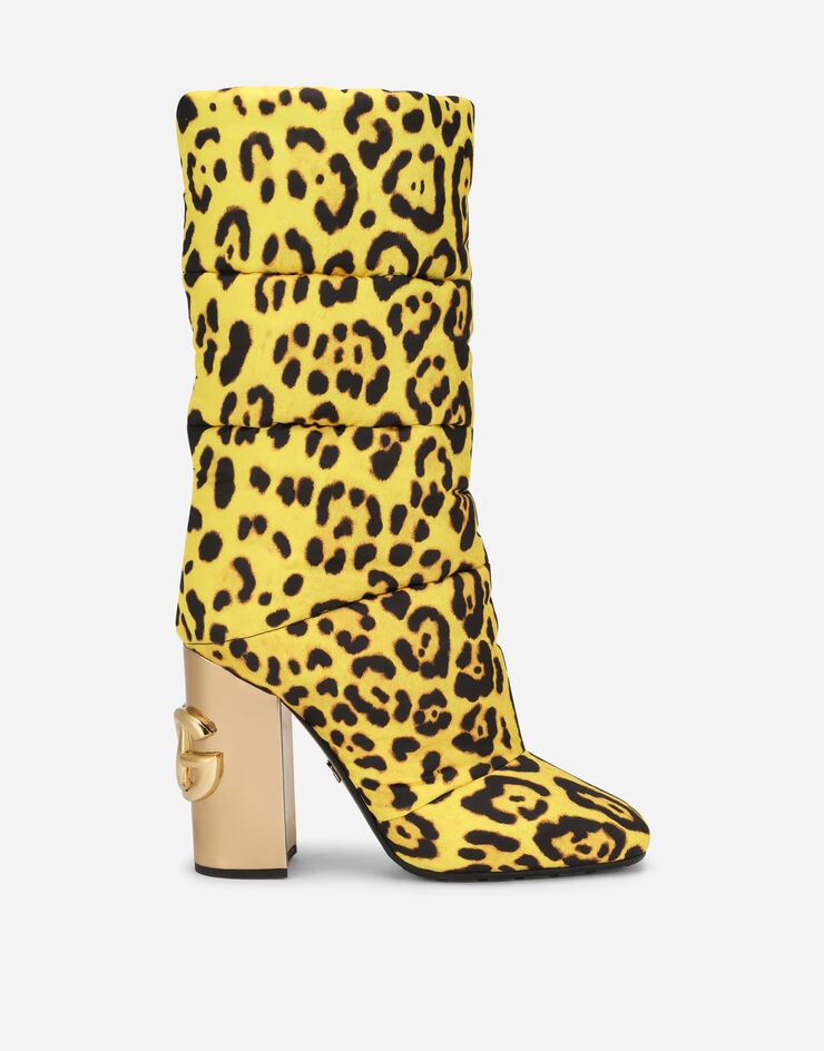 Leopard-print quilted nylon boots with yellow base - 1