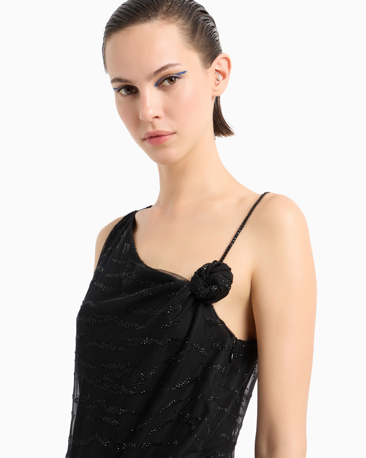 SILK LONG DRESS WITH RHINESTONE EMBROIDERY - 5