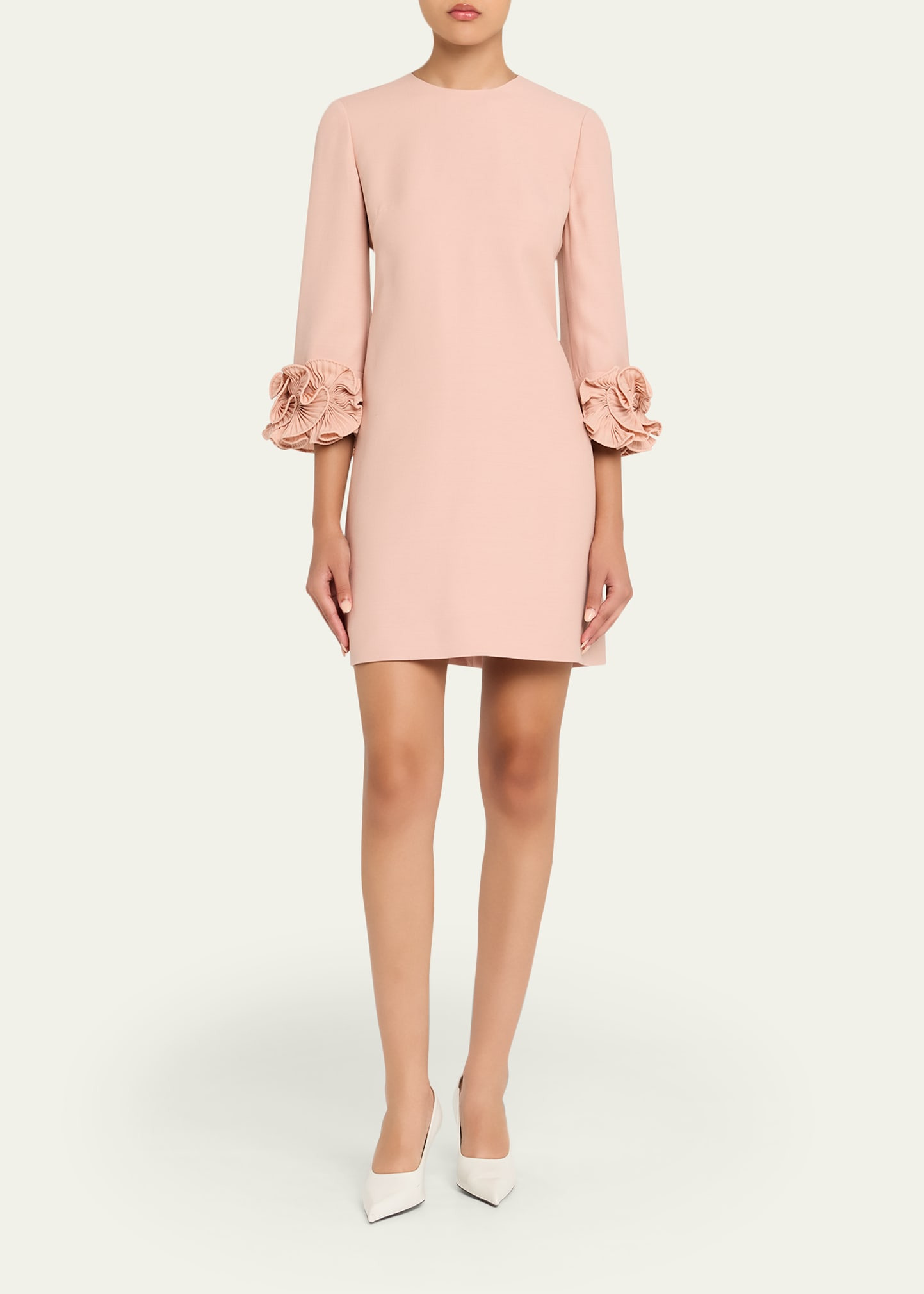 Ruffle Cuff Crepe Couture Short Dress - 2
