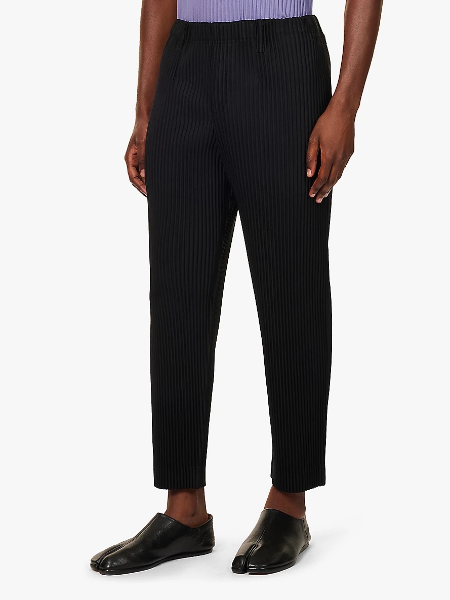 Pleated belt loops tapered leg relaxed-fit knitted trousers - 3