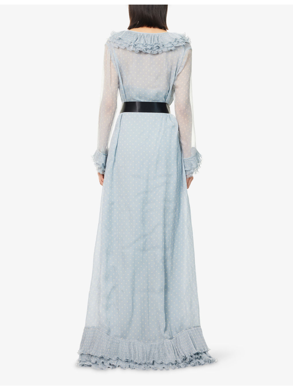 Polka-Dot Pattern Ruffled Silk-Blend Gown - 4
