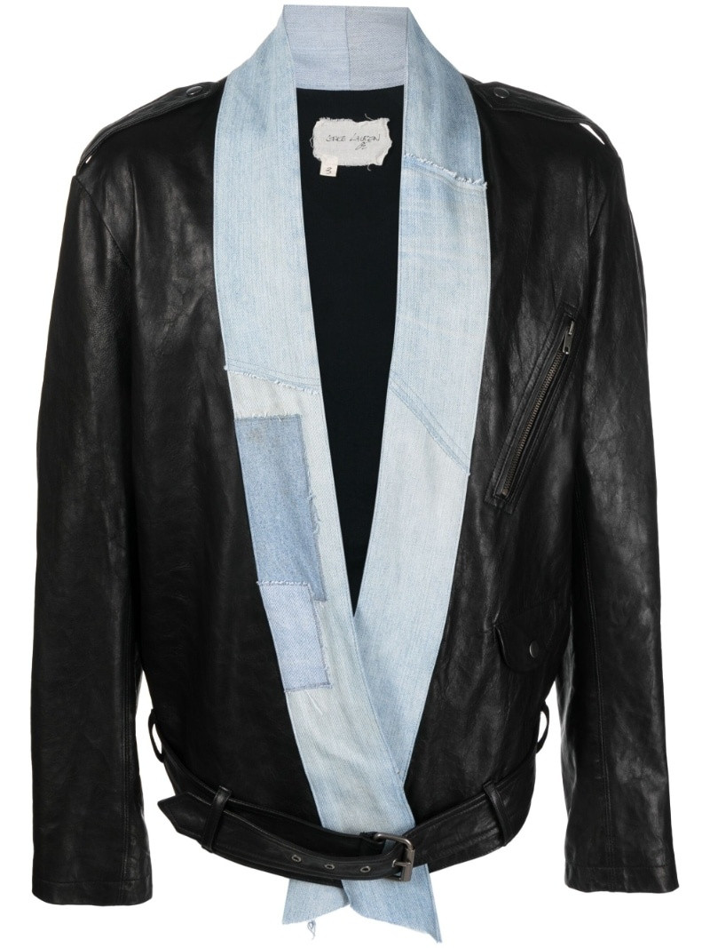 denim-trim leather jacket 1