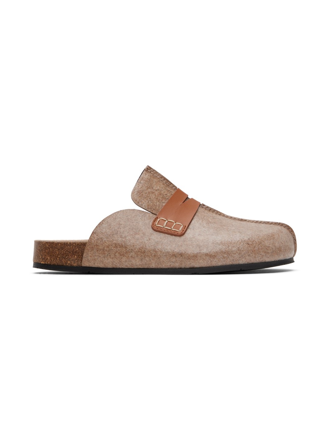 Beige Laminated Felt Loafer Mules - 1