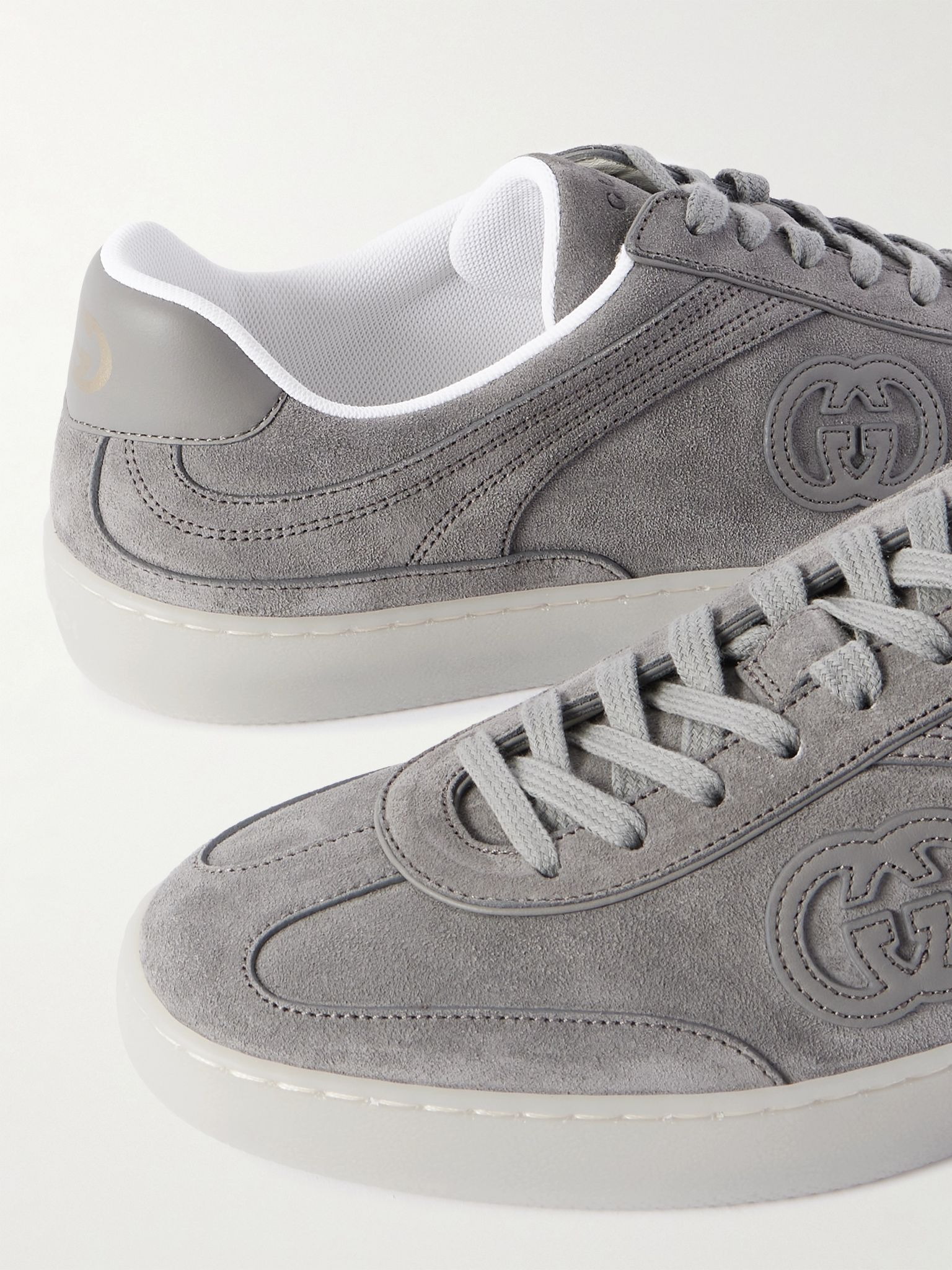 G75 Logo-Appliquéd Leather-Trimmed Suede Sneakers Gray - 5