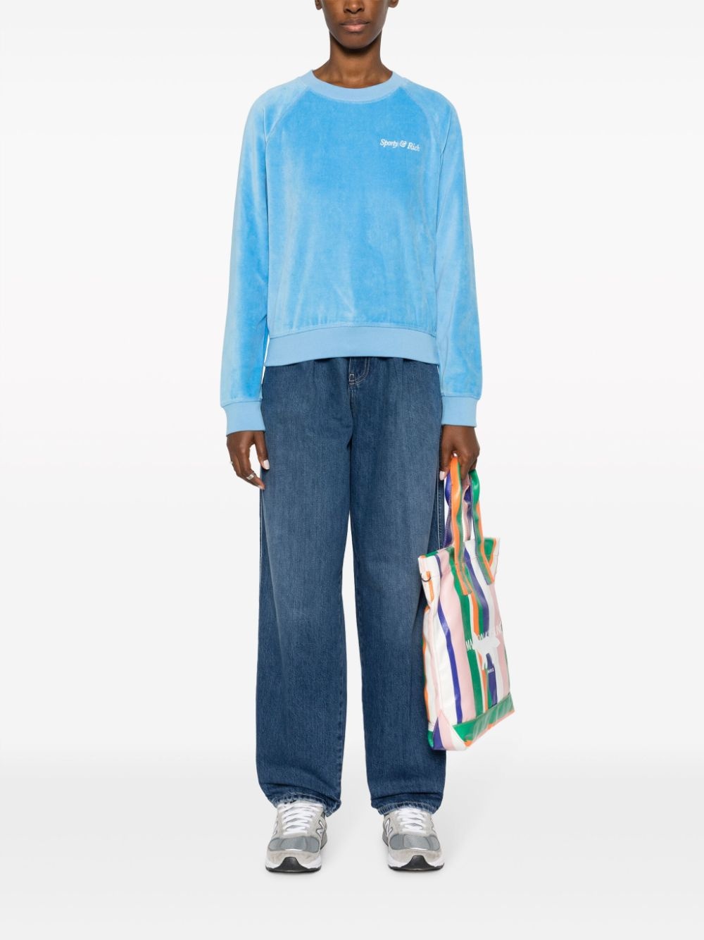 logo-embroidered velvet sweatshirt - 2