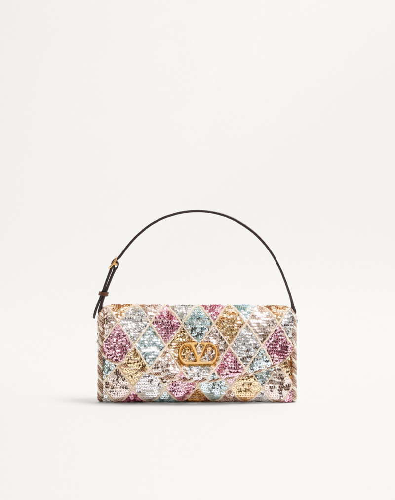 VALENTINO GARAVANI DEVAIN SMALL SHOULDER BAG WITH RHOMBELLE EMBROIDERY. 1