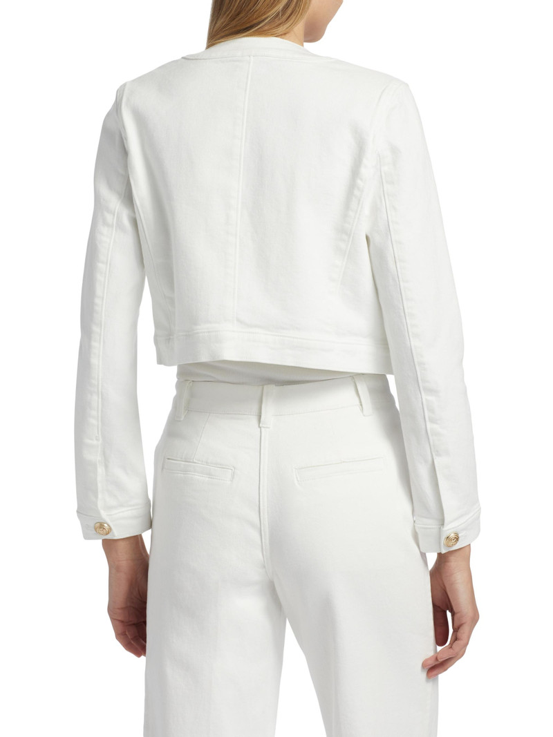 Women's Valentina Stretch Denim Collarless Crop Jacket - White 5