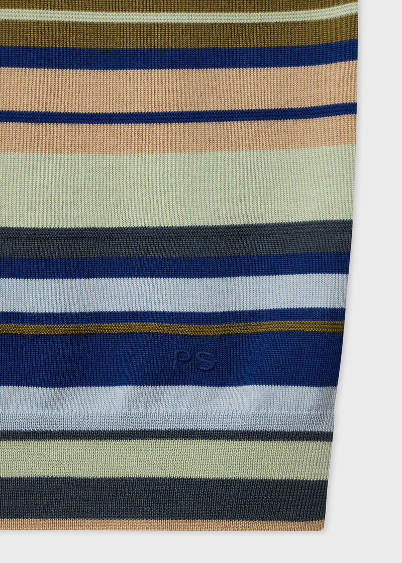 Khaki Multistripe Merino Wool Polo Shirt 3