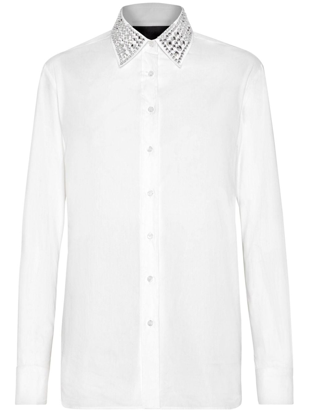 crystal embellished-collar cotton shirt - 1