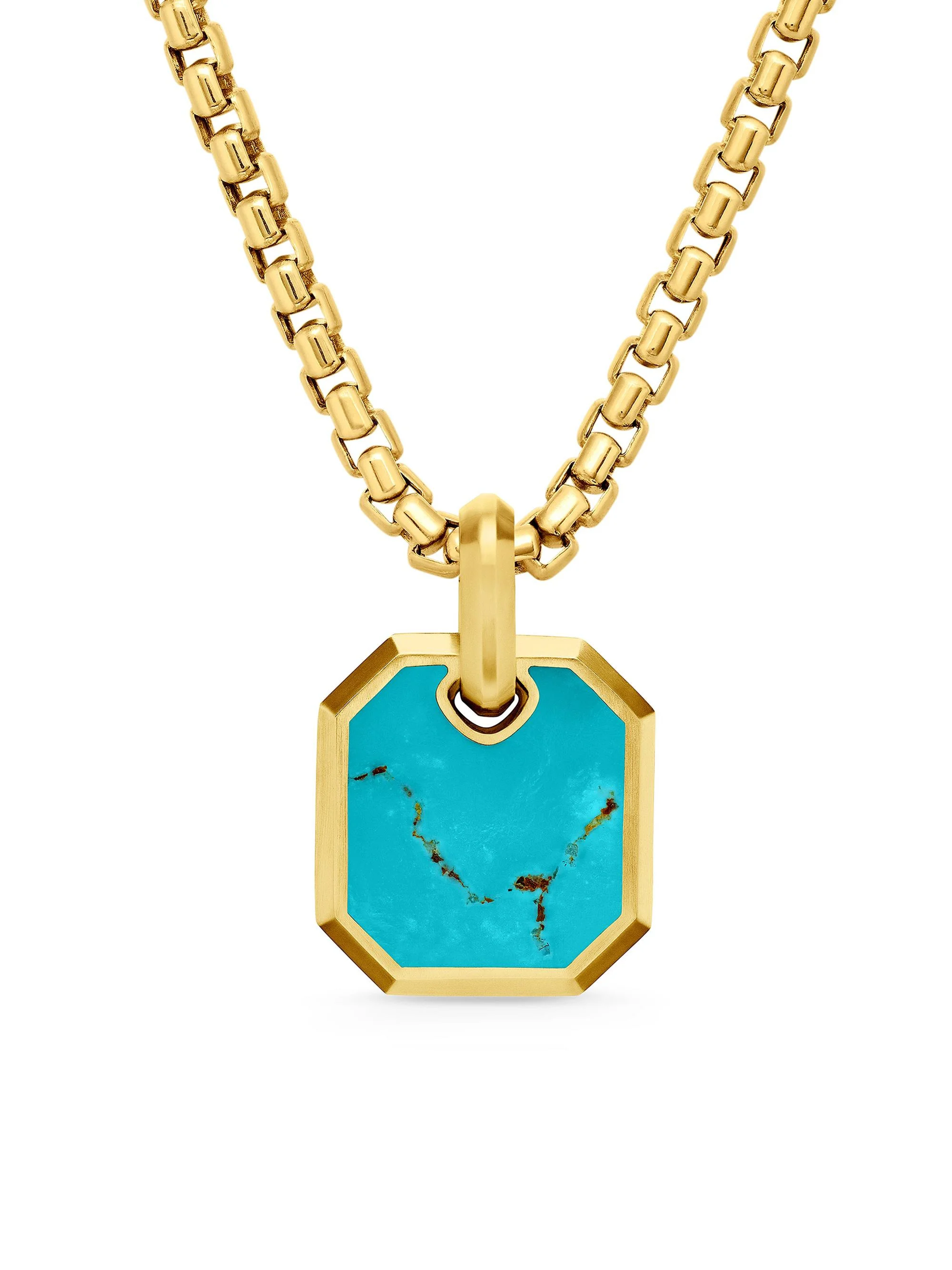 Men's Octagonal Amulet in 18K Yellow Gold - Turquoise Matrix Kingman - 1