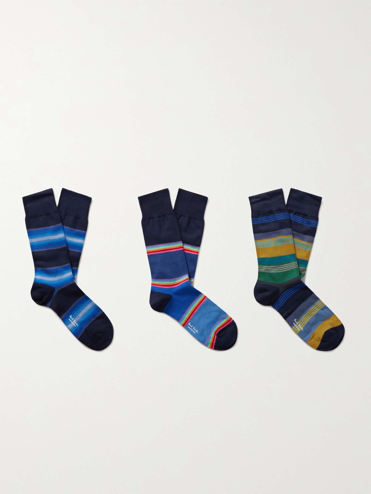 Three-Pack Striped Organic Cotton-Blend Socks - 1