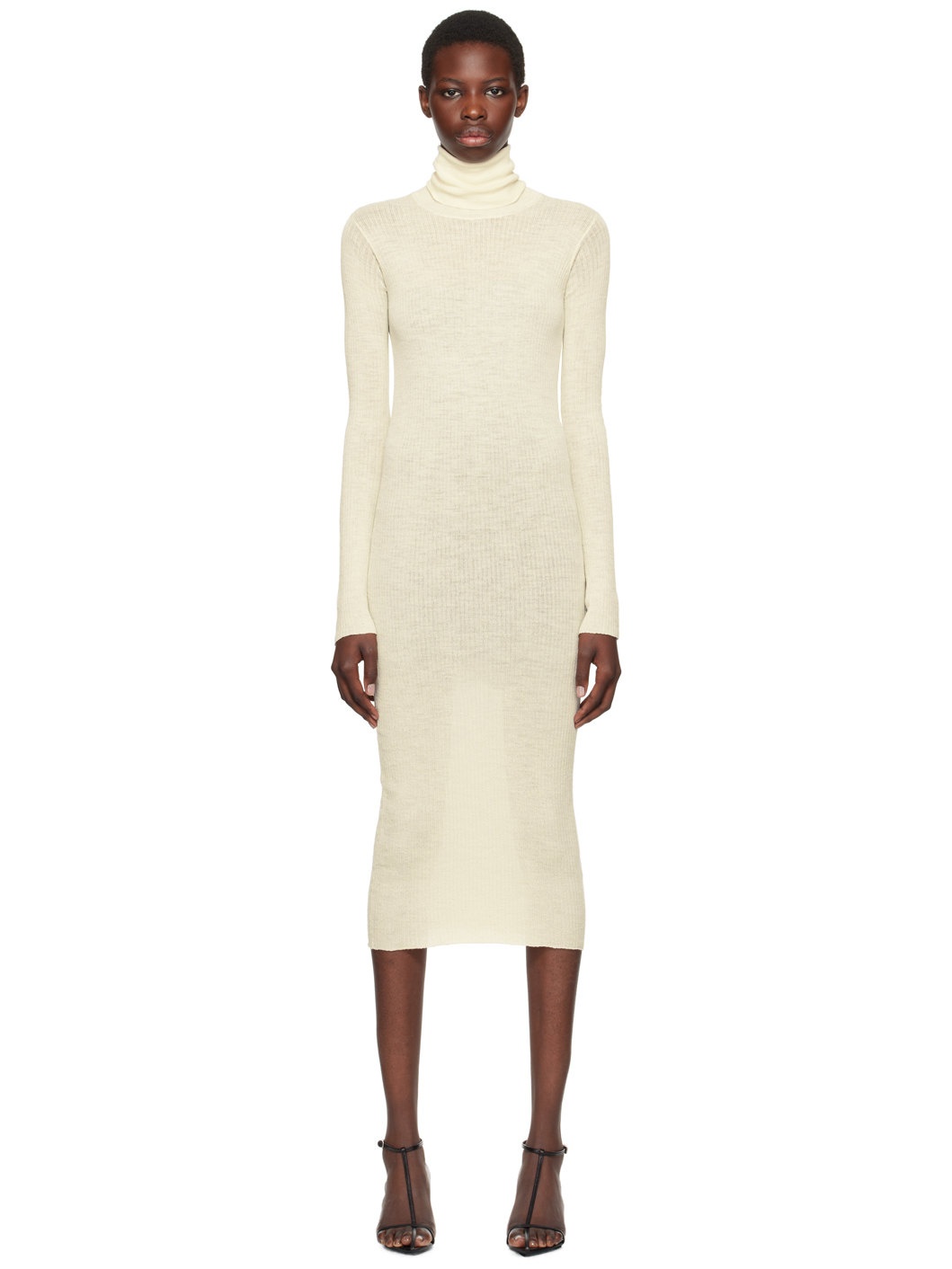 Off-White Ribbed Midi Dress - 1