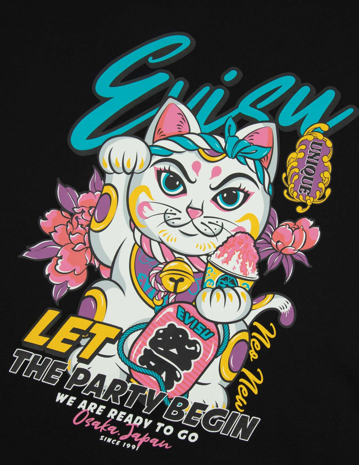 FORTUNE CAT AND FLORAL PRINT BOYFRIEND T-SHIRT - 7