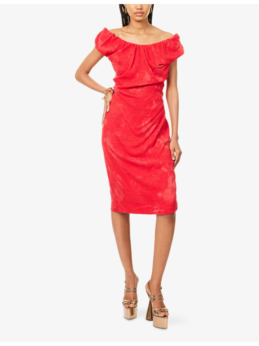 Ginnie Amber Draped Woven Midi Dress - 2