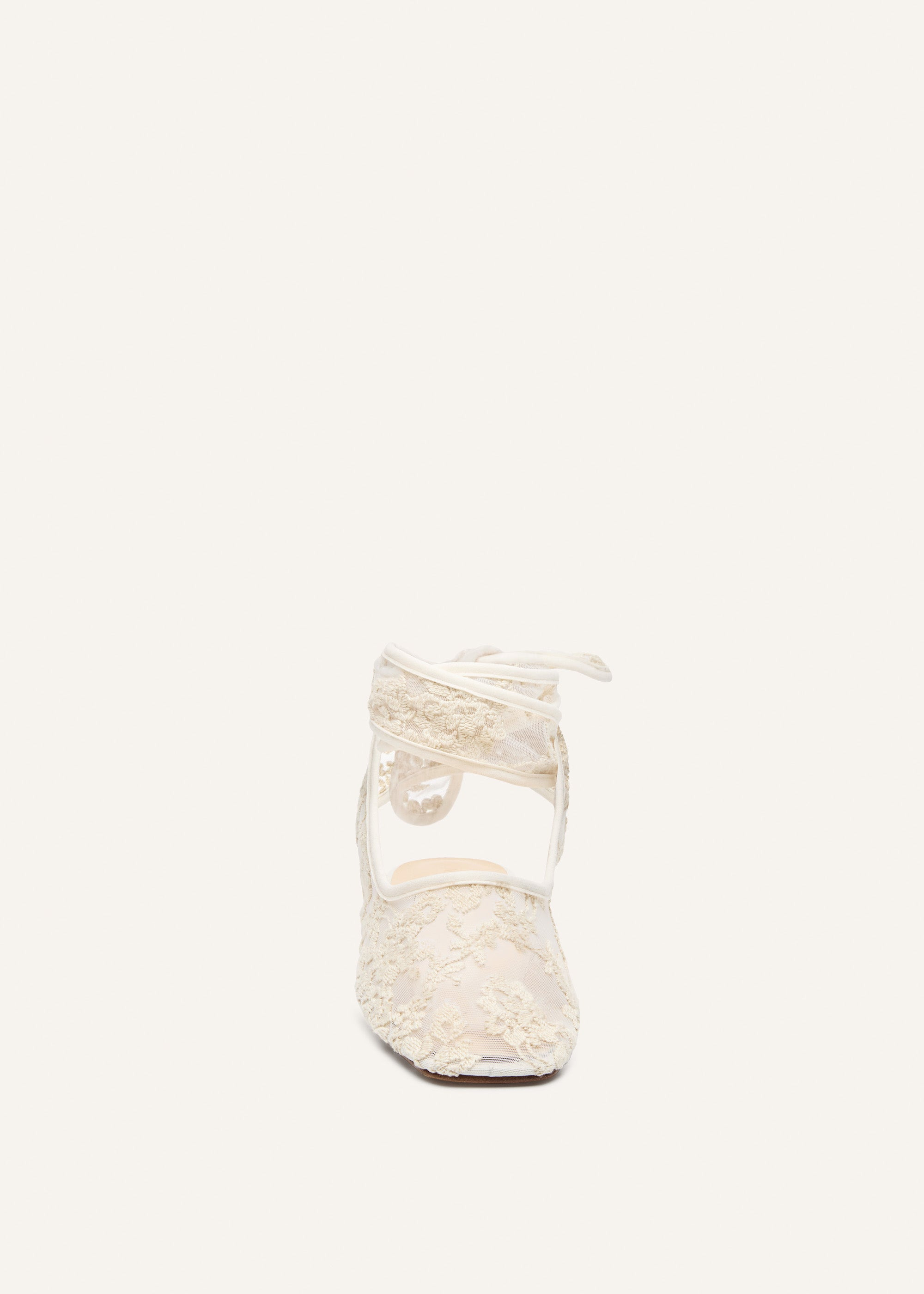 Lace ankle-wrap flats in white - 3
