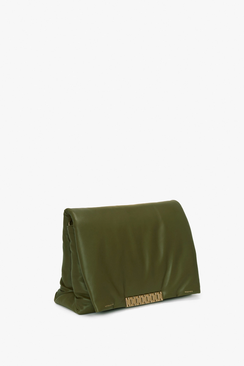 Puffy Jumbo Chain Pouch In Khaki Leather 6
