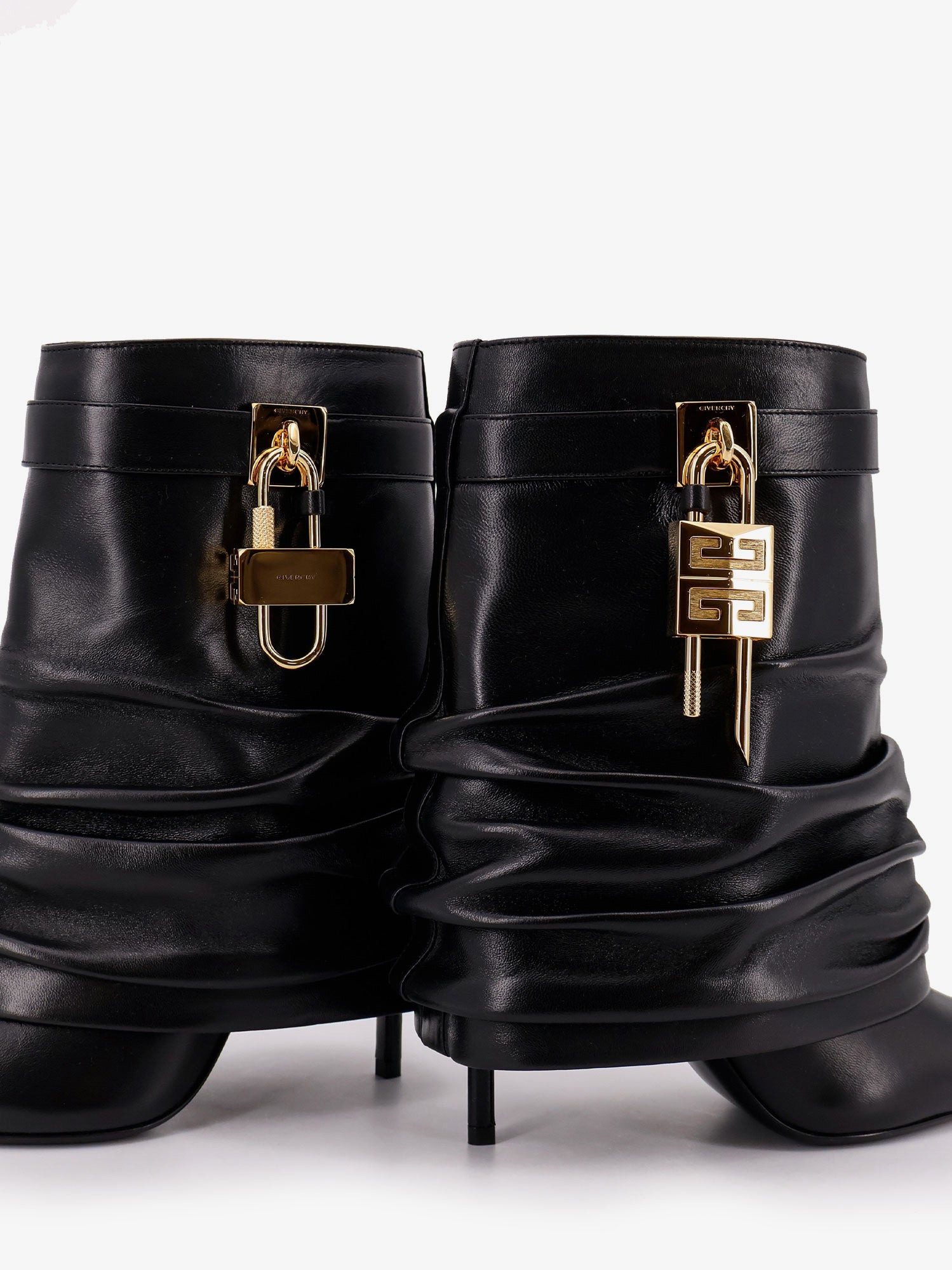Shark Lock Stiletto Leather Ankle Boots - 4