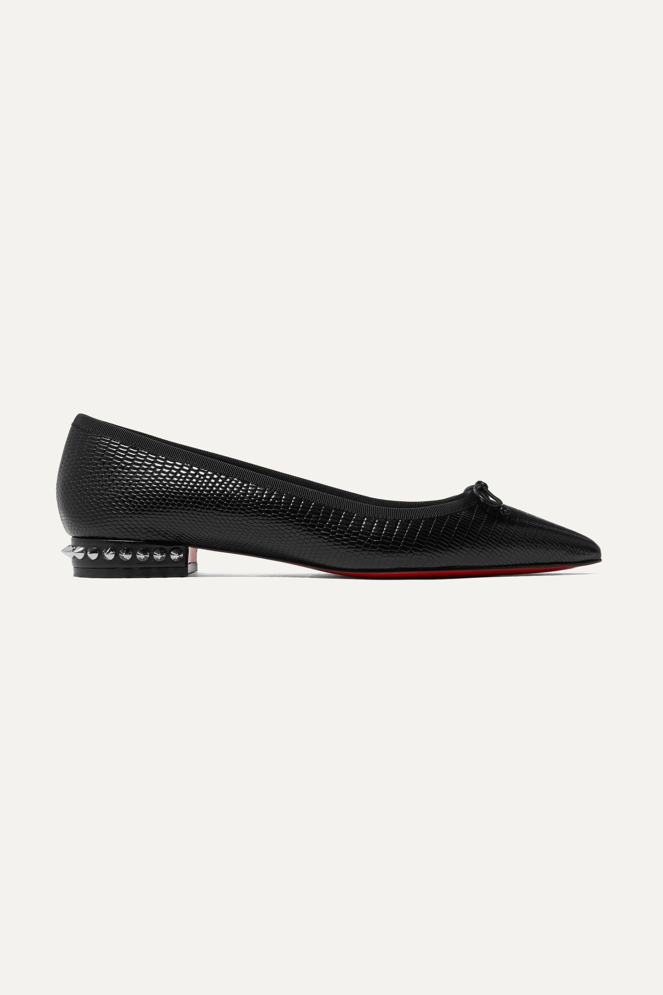 Hall spiked glossed lizard-effect leather point-toe flats - 1