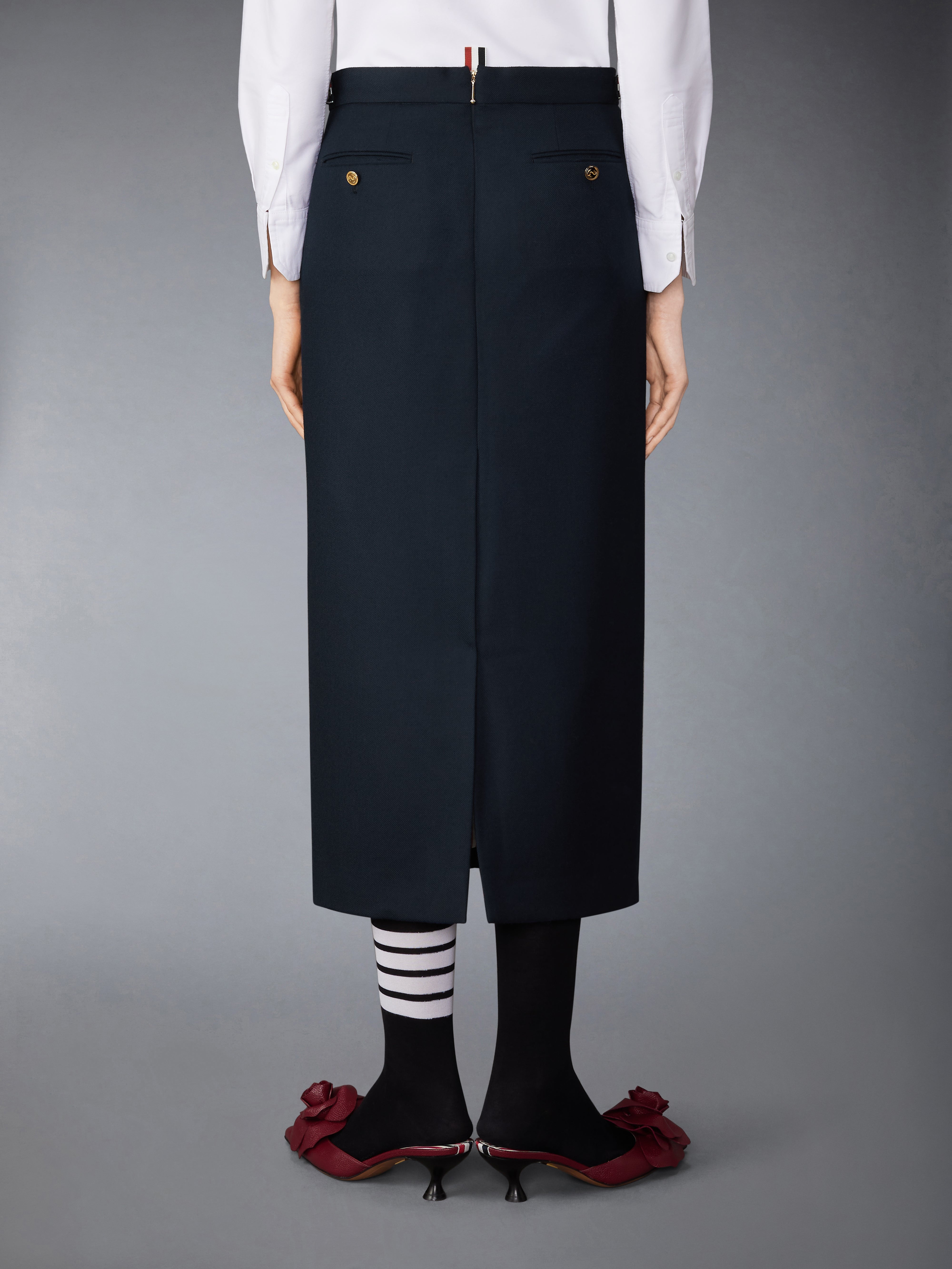 SOLID WOOL TWILL MIDI SIDE TAB SKIRT - 4