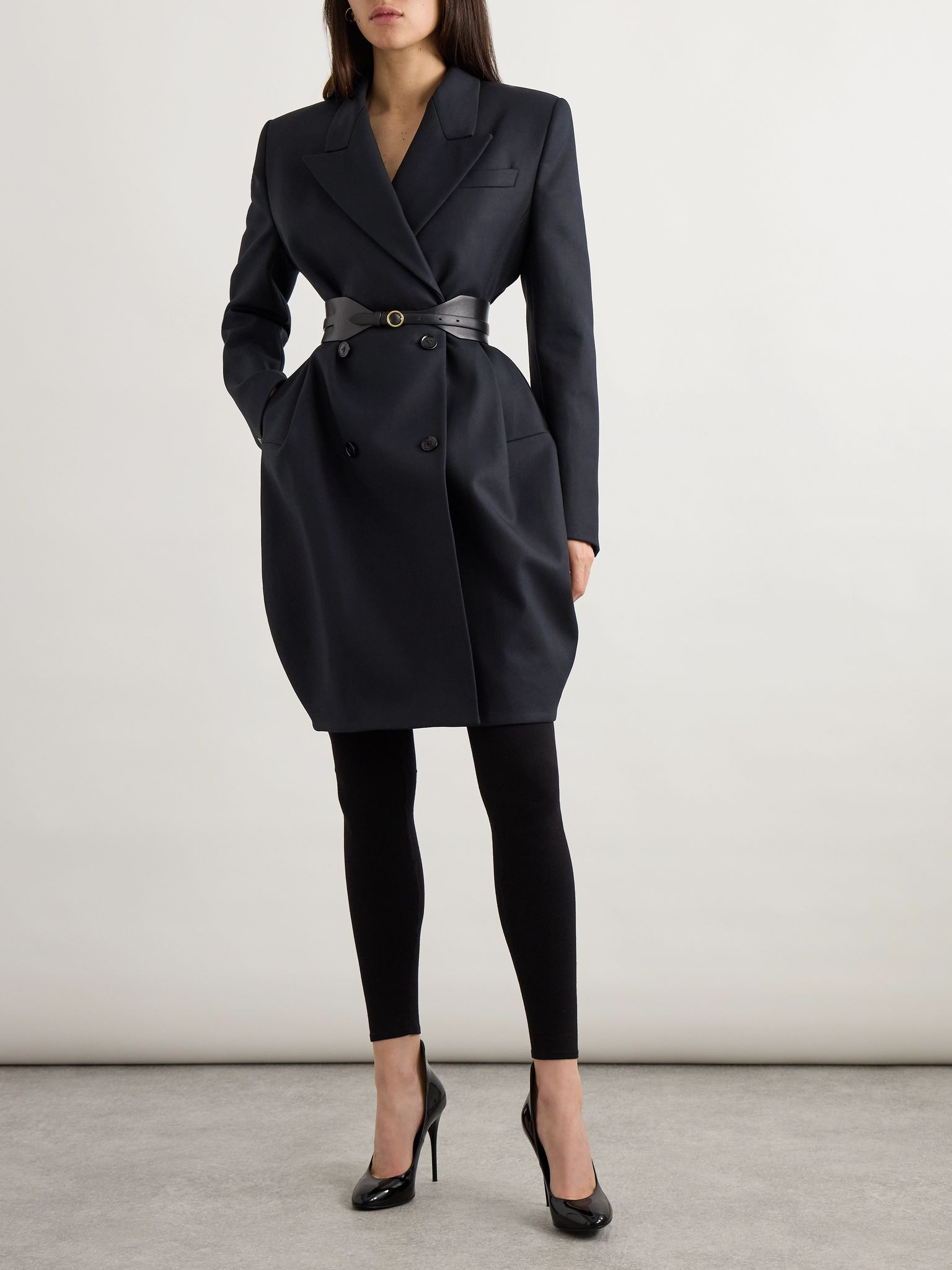 Double-breasted cotton blazer Navy - 2