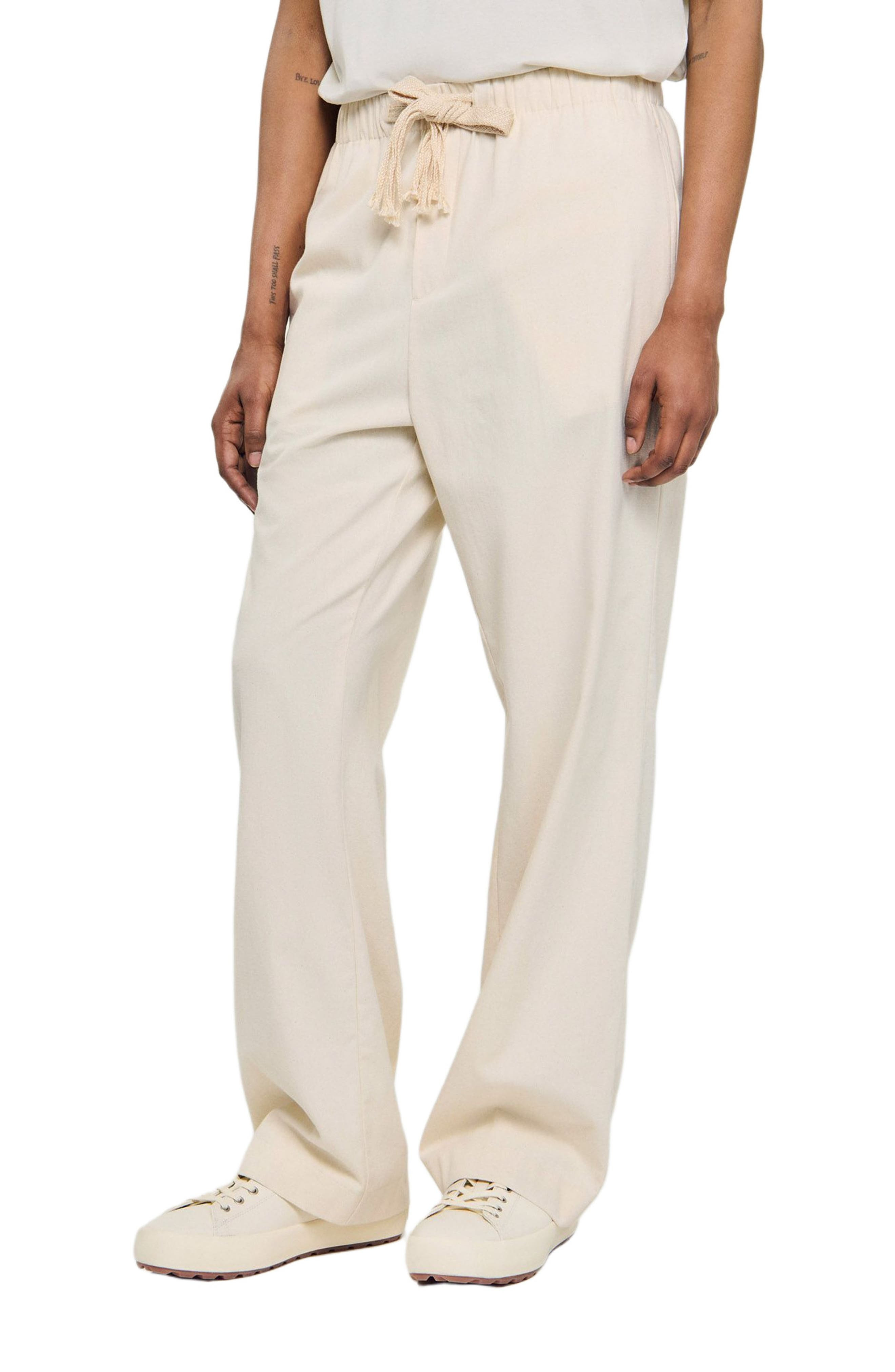 SANDRO Wide-leg elasticated cotton trousers in Butter Cream at Nordstrom - 3