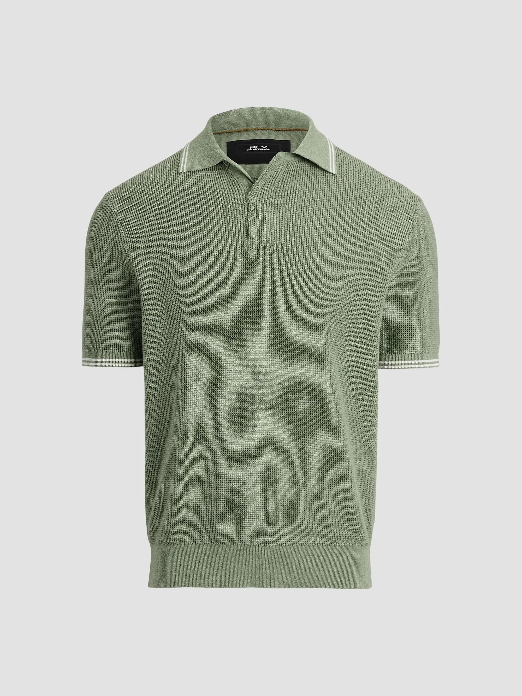 Men's Waffle-Knit Cotton Polo Sweater - Fern Green - 1