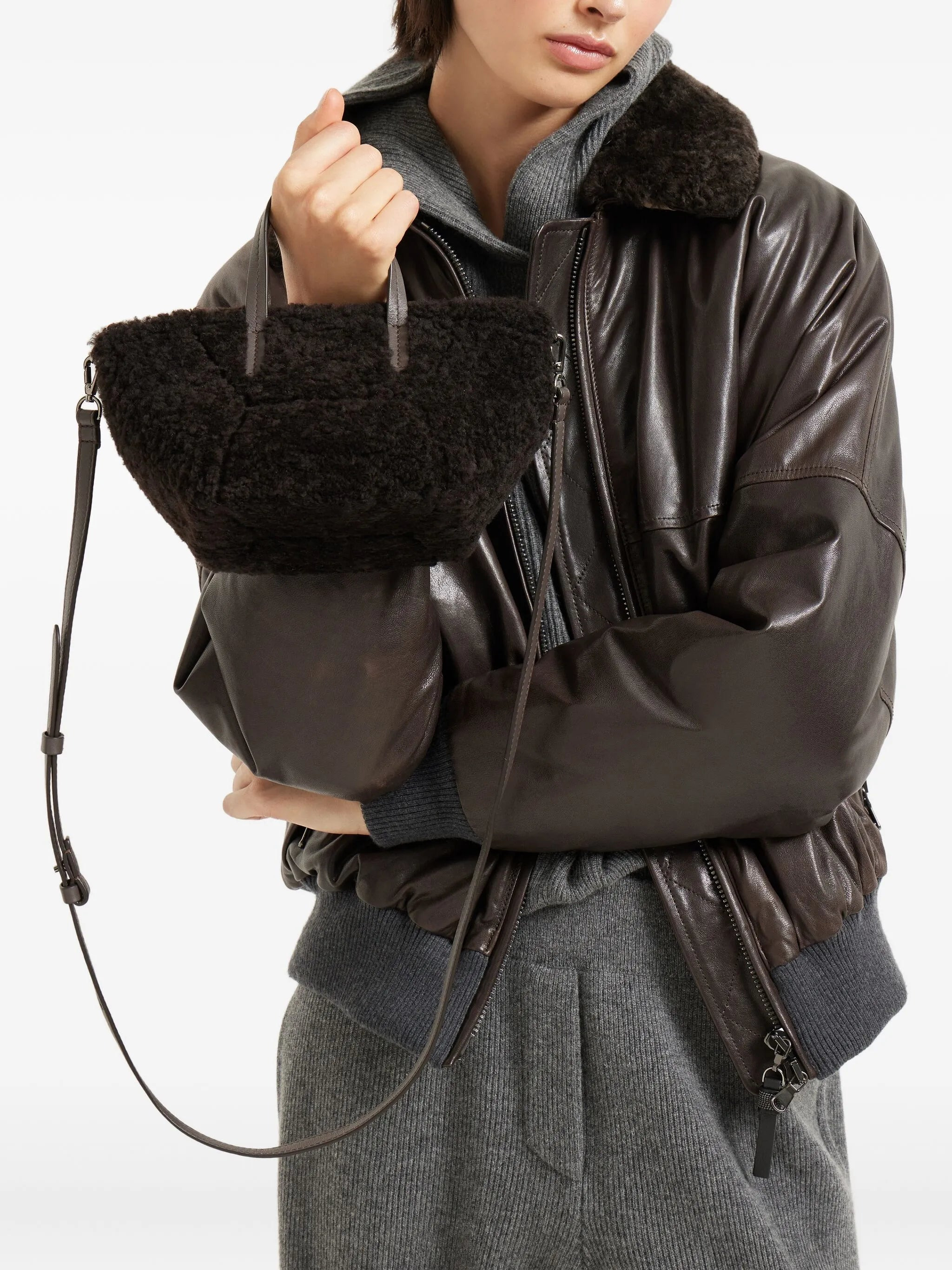 Brunello Cucinelli Shearling Tote Bag - 2