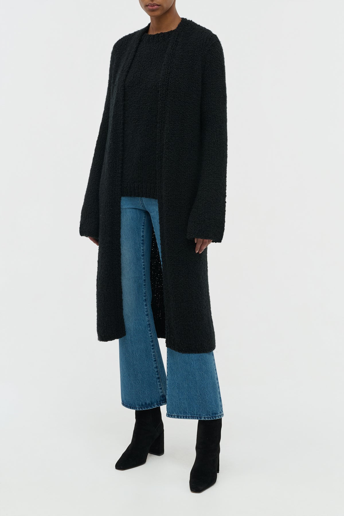 Uxia Knit Cardigan in Black Cashmere Boucle - 3
