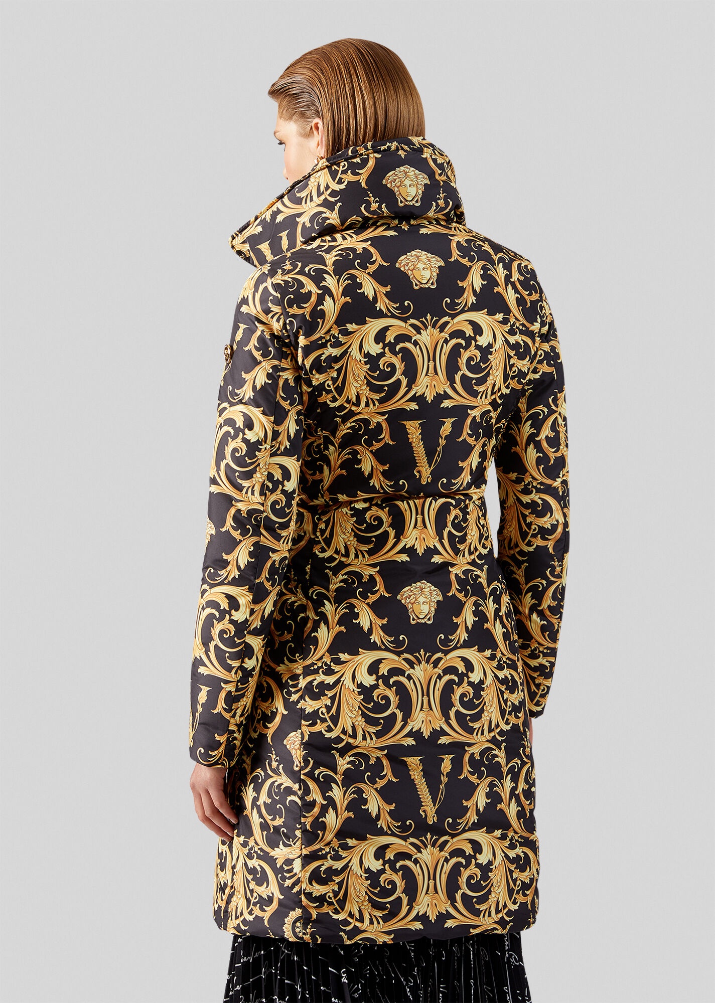 V Barocco Print Puffer Coat - 3