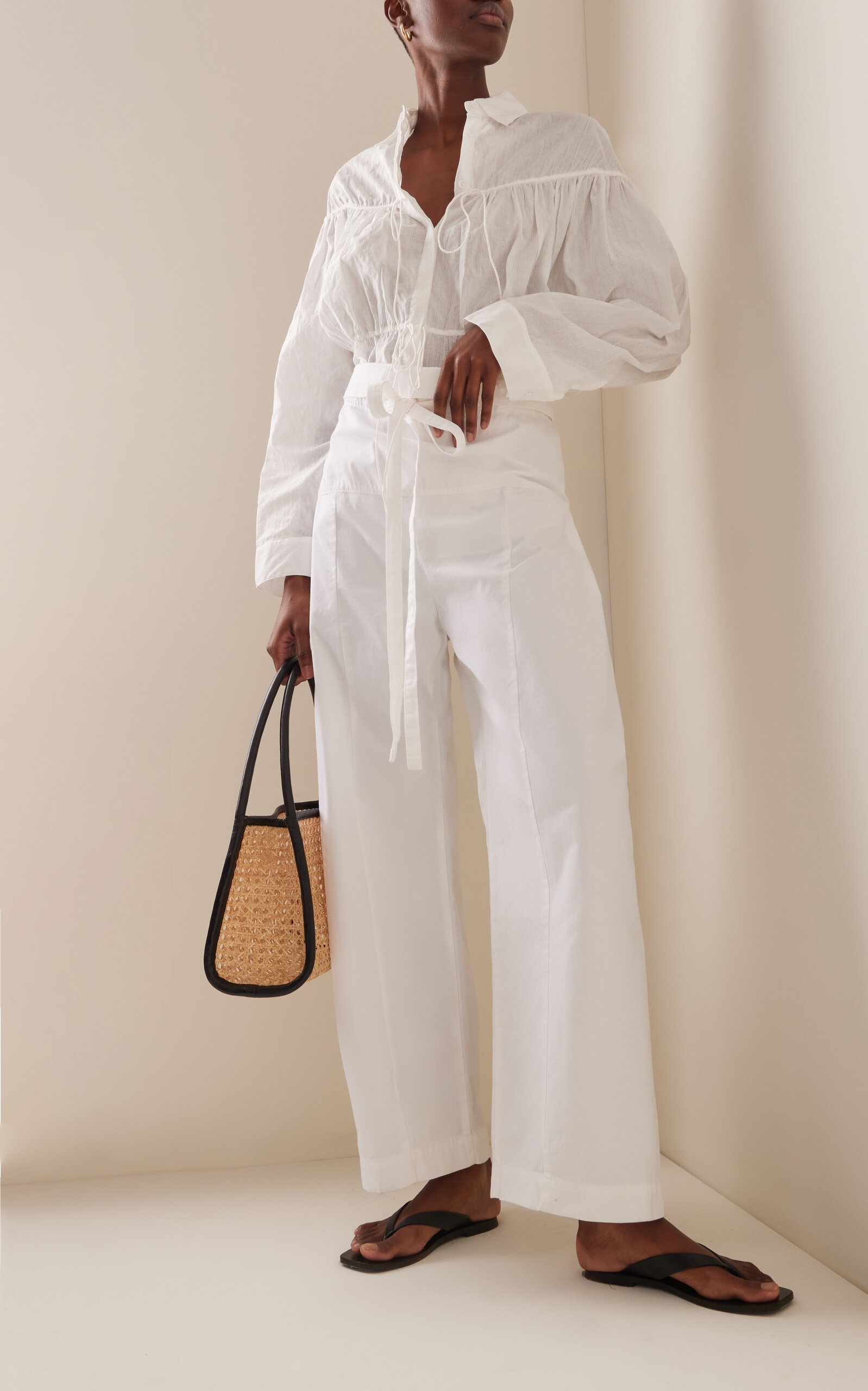 Fisherman Cotton Drawstring Pants white - 4