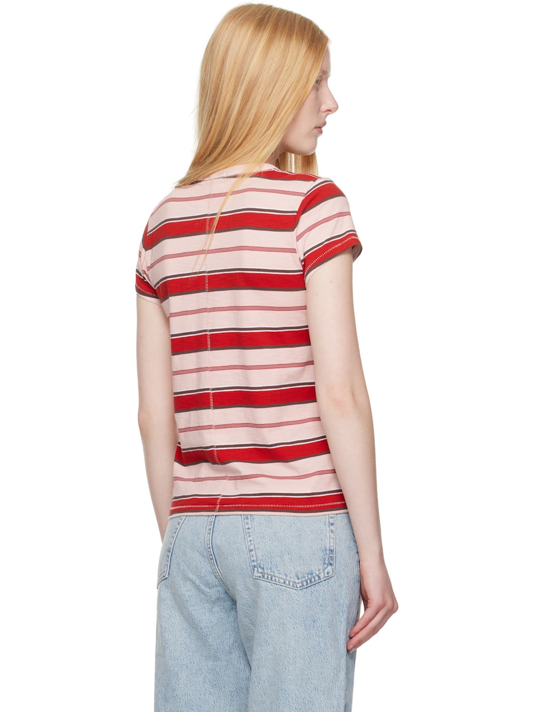 Pink & Red 'The Slub Striped' T-shirt - 3