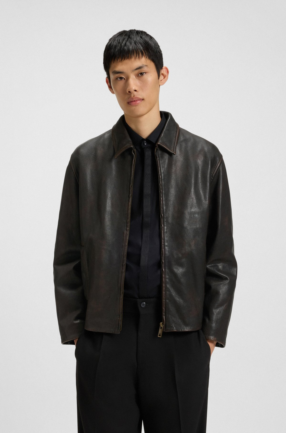 GRAINED-LEATHER JACKET WITH TOPSTITCHING - 2