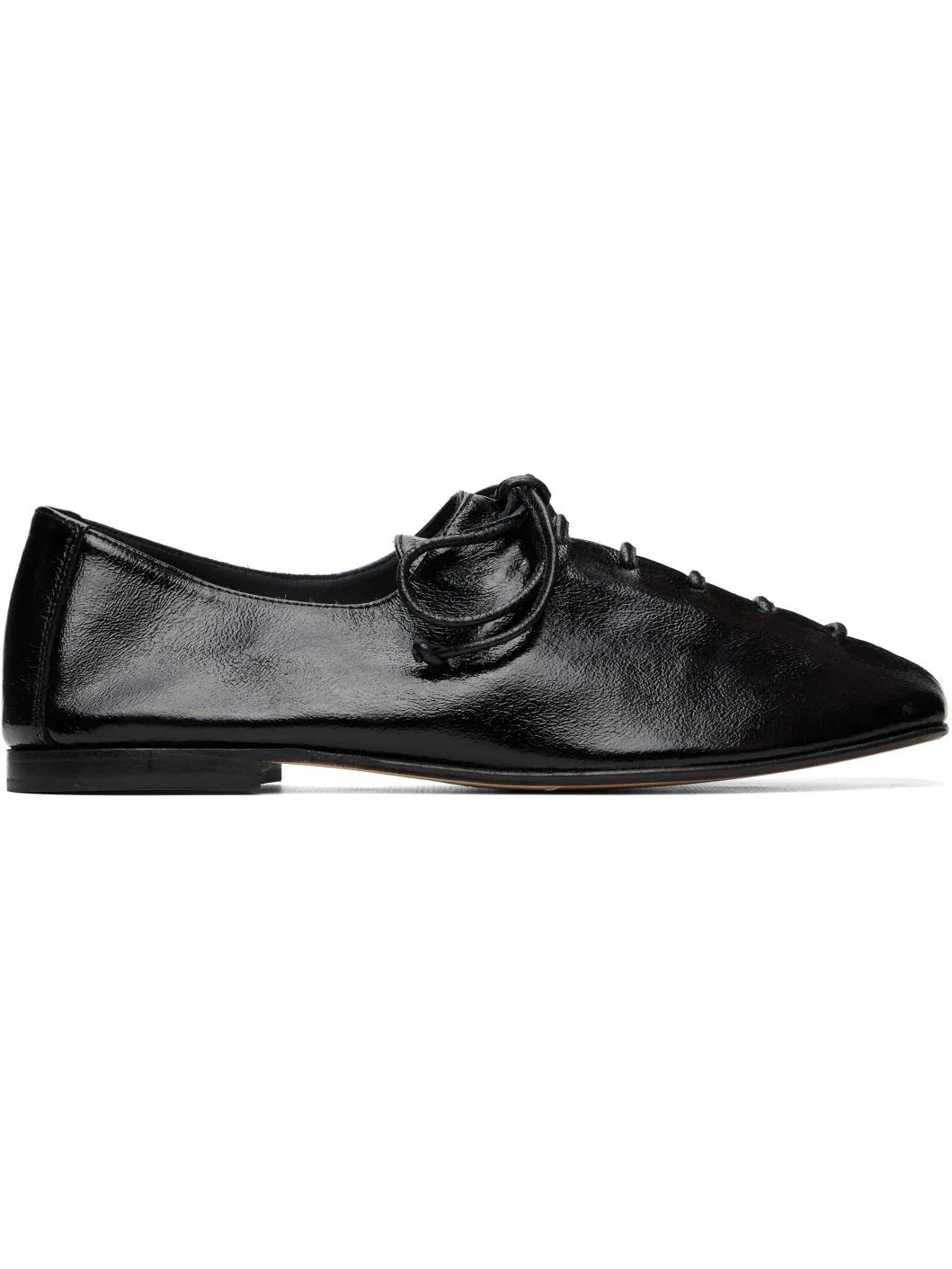 Black Plegada Crinkled Glossy Flats - 1