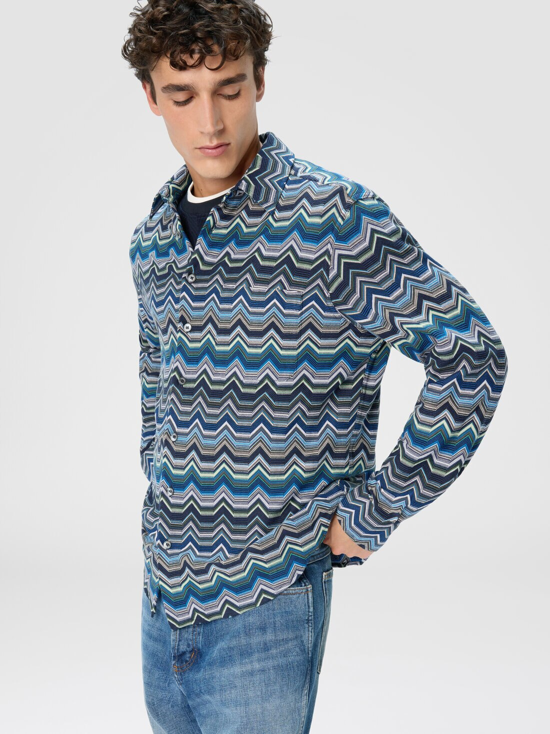 Long Sleeve Shirt with Geometric Zigzag - 4