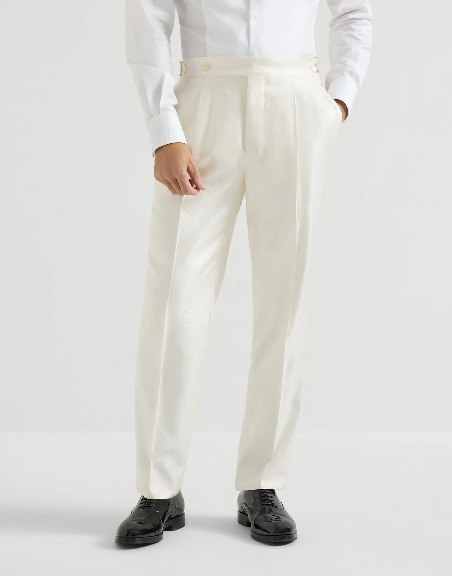 Silk diagonal tuxedo trousers with pleat and waist tabs - 1