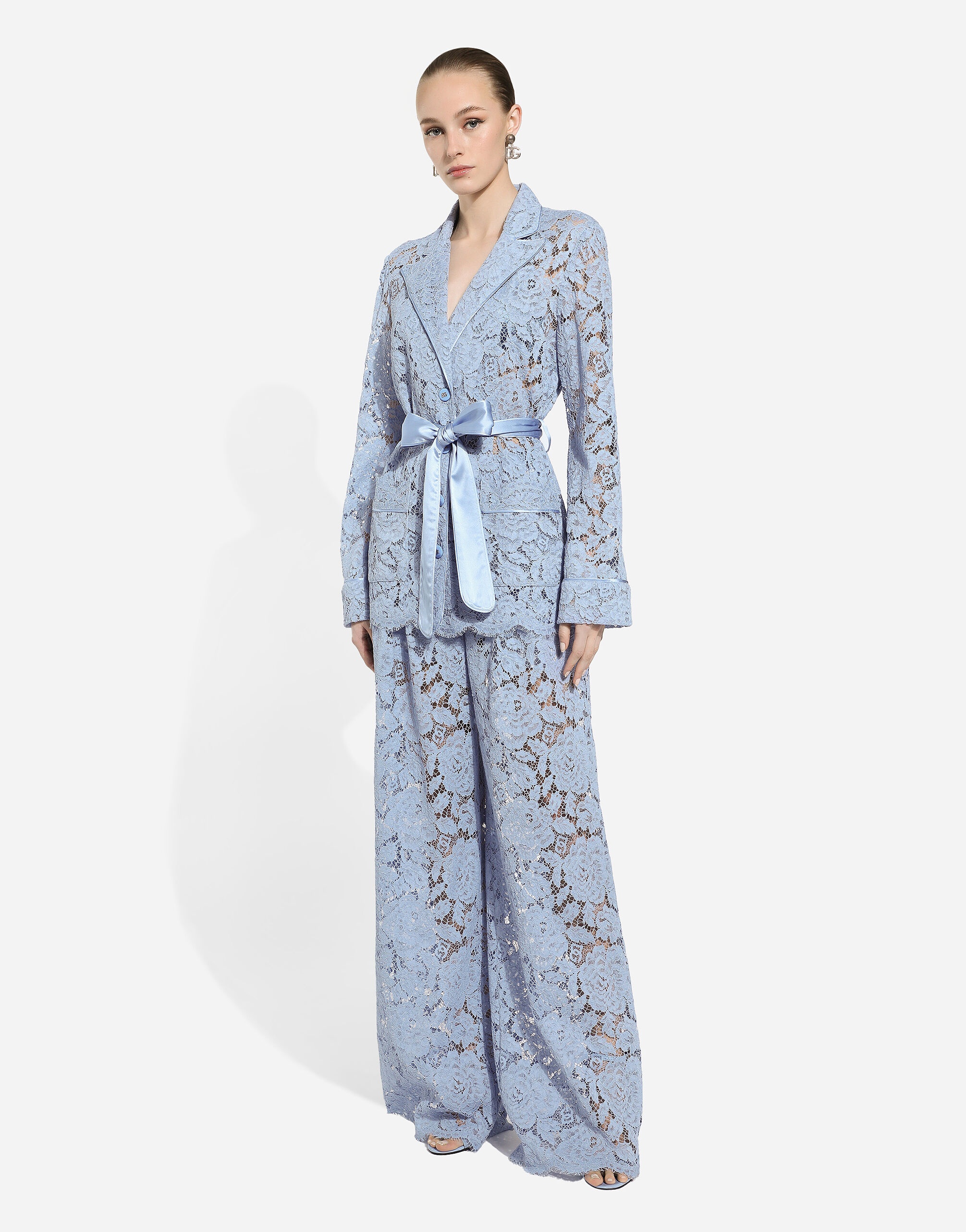 Flared floral cordonetto lace pants with DG logo - 6
