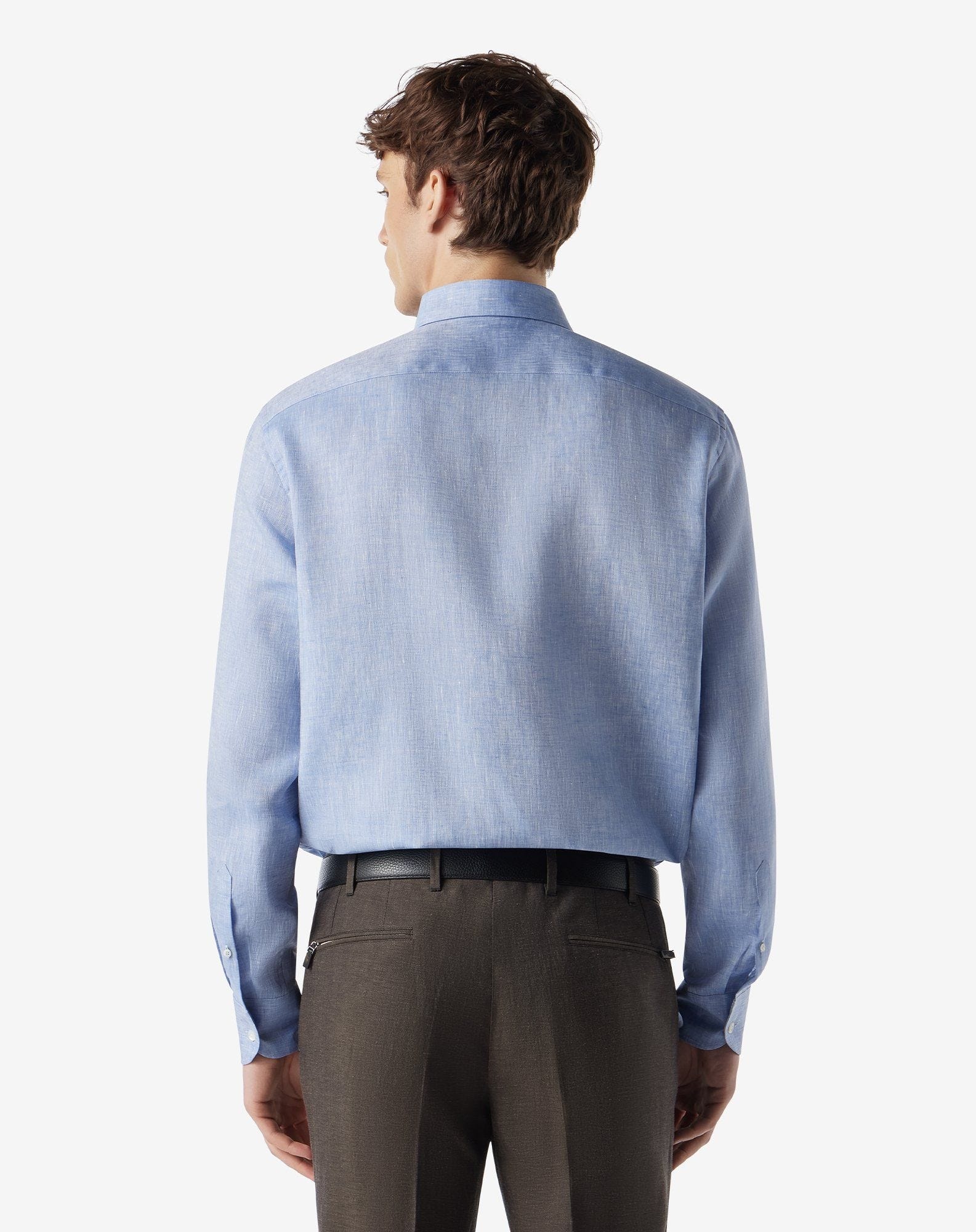 Light blue pure chambray linen shirt - 3